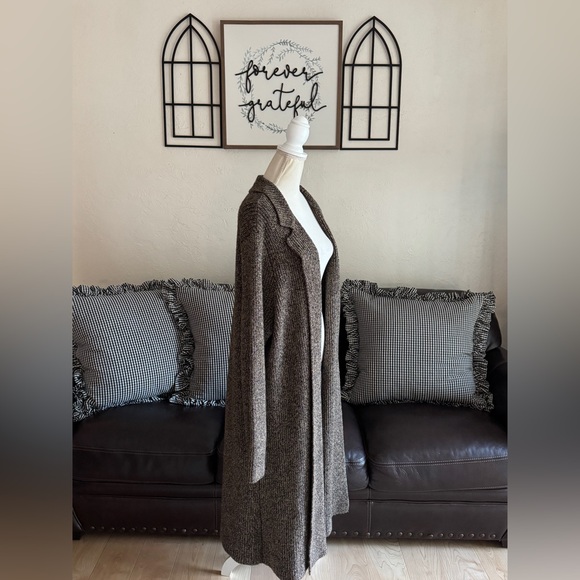 Lauren Ralph Lauren Brown Gold Metallic Knitted Maxi Long Sweater Coat Size 3X - Picture 2 of 13